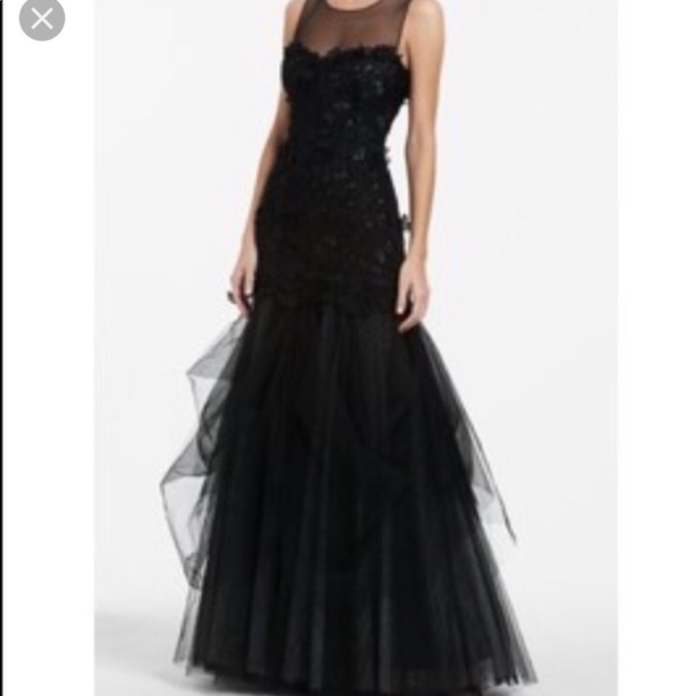 BCBG MaxAzria Rita Black tulle petal gown